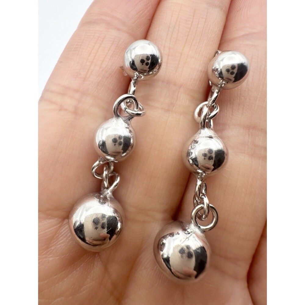 925 Italy Sterling Silver Graduated Ball Earrings 1.5”